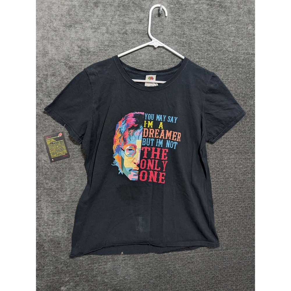 John Lennon Fruit of the Loom Graphic Tee Black XL Dreamer Lyrics Pop Art Shirt